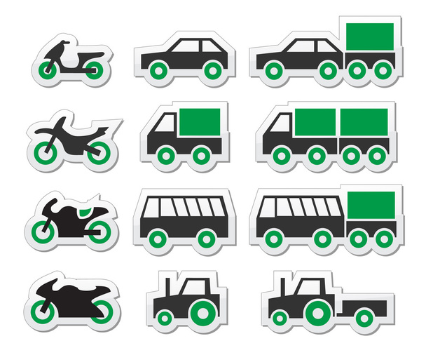 Green transport and travel icons set - Vector, Image
