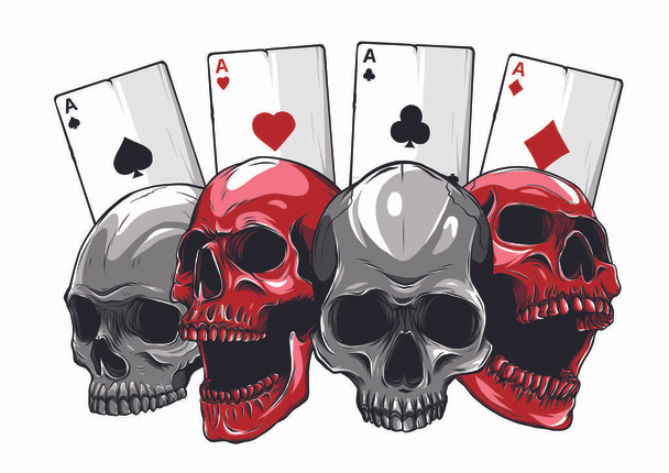 as de poker et roses avec crâne, grunge vintage vecteur
 - Vecteur, image