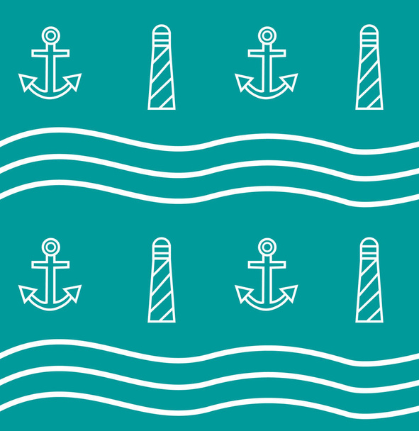Summer retro background with anchors and lighthouse. Vector illustration - Vecteur, image