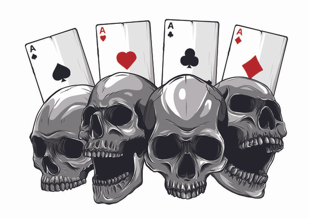аси покеру і троянди з черепом, гранжевий вінтажний вектор
 - Вектор, зображення