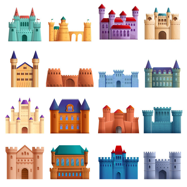 set of beautiful cartoons castles, vector illustration - Vector, Image