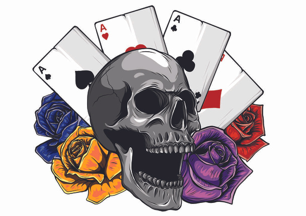 аси покеру і троянди з черепом, гранжевий вінтажний вектор
 - Вектор, зображення
