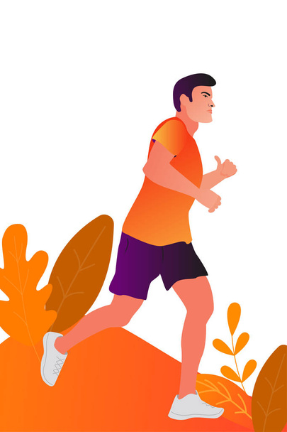 Vector illustration with running handsome man in flat style. - Vector, Image