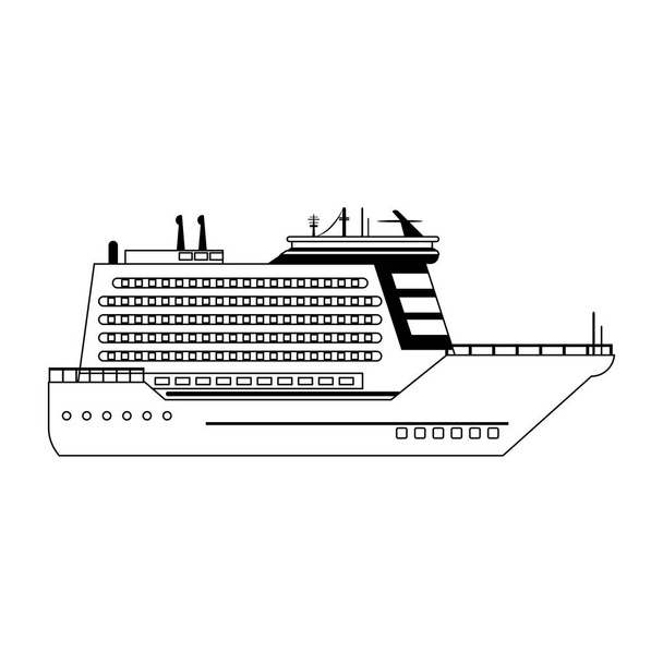 Cruise ship boat sideview isolated in black and white - Vector, Image