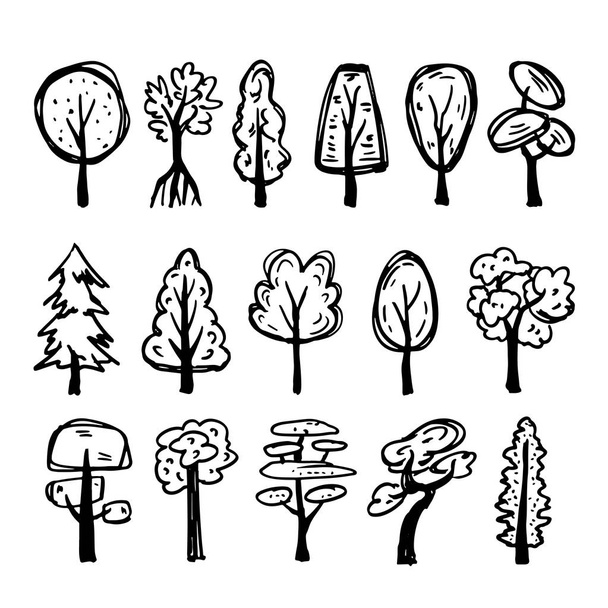 Sada ručně kreslené stromové struktury - Vektor, obrázek