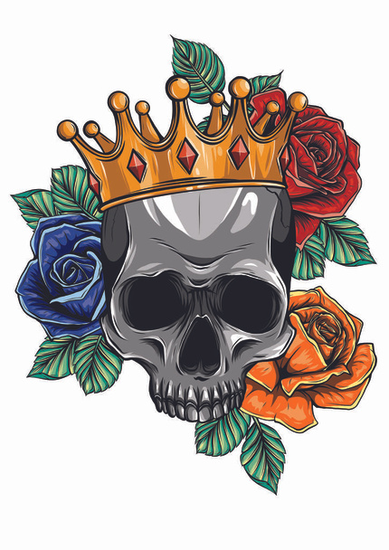 Illustrazione vettoriale teschio della morte umana in corona con rose - Vettoriali, immagini