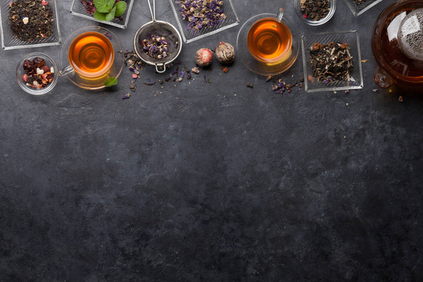 Gyógynövény és gyümölcs száraz teák halmaza - Fotó, kép