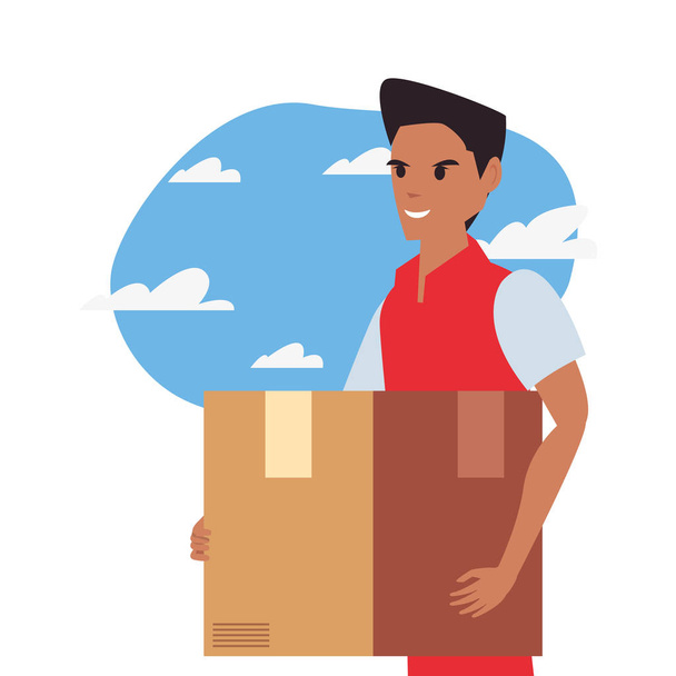 hombre con paquete de entrega rápida icono logístico vectorillustrate
 - Vector, Imagen