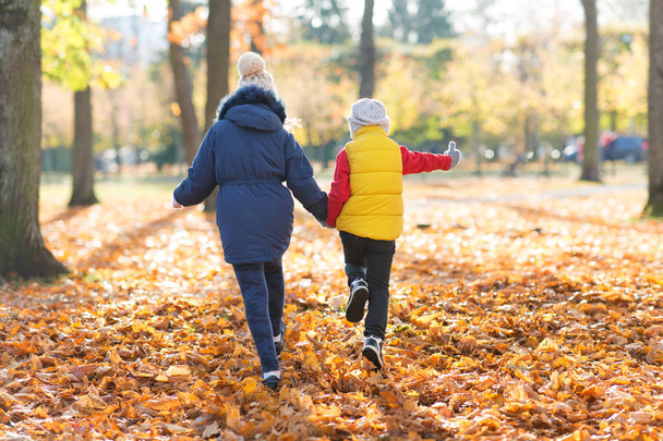 happy children running at autumn park - Foto, immagini