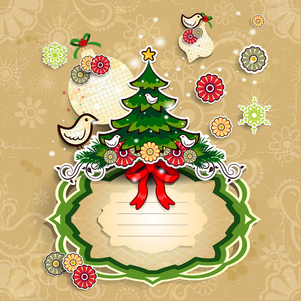 Рождественская елка на ярлыке на светлом фоне
 - Вектор,изображение
