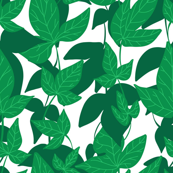 Vector seamless pattern with drawing green leaves, artistic botanical illustration, isolated floral elements, hand drawn illustration. Repeatable baackground with liana. - Vector, Image
