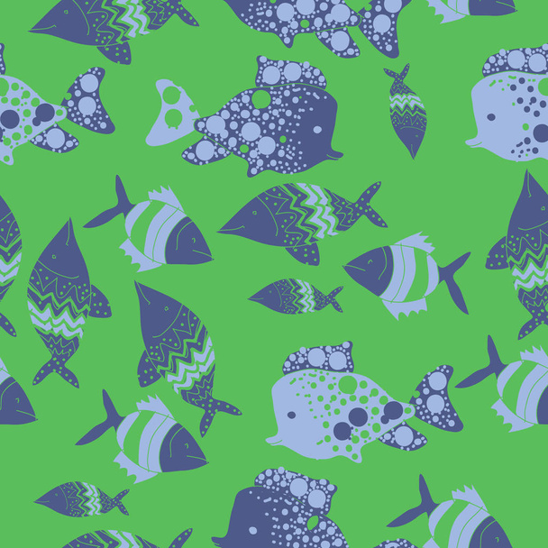 Seamless pattern with different fishes, vector - ベクター画像