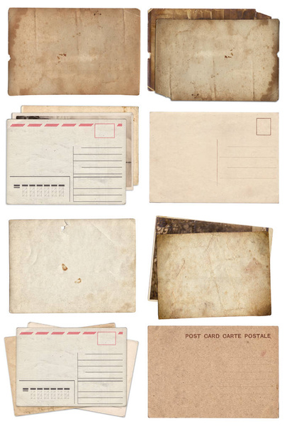 Conjunto de varios papeles antiguos y postales con arañazos y manchas
 - Foto, Imagen