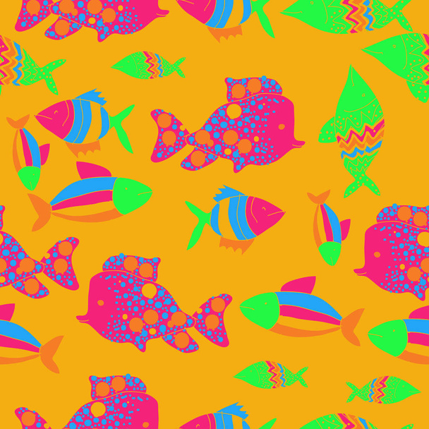 Seamless pattern with different fishes, vector illustration - Vector, Imagen