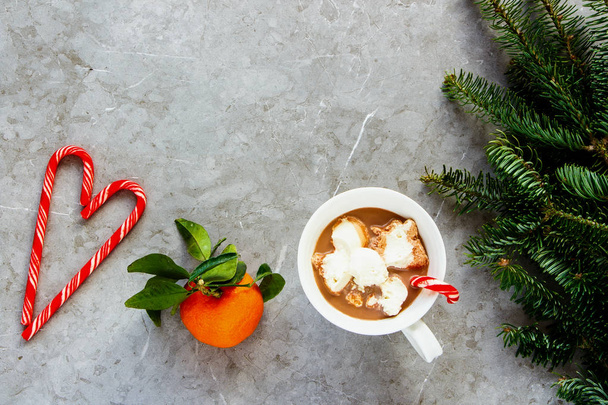 Hot chocolate and Christmas decor - Фото, изображение