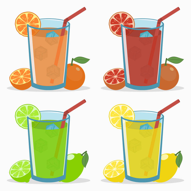 Citrus juice - orange, grapefruit, lime, lemon. - Vector, Image
