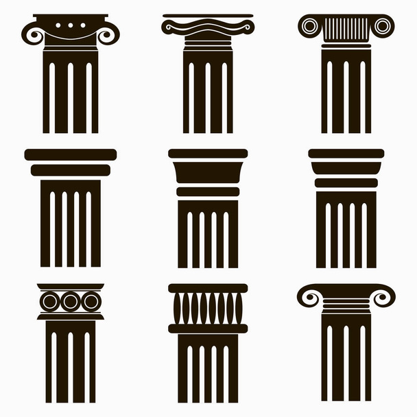 Εικονίδια στηλών. Σύνολο αρχαίων πυλώνων αρχιτεκτονικής. - Διάνυσμα, εικόνα