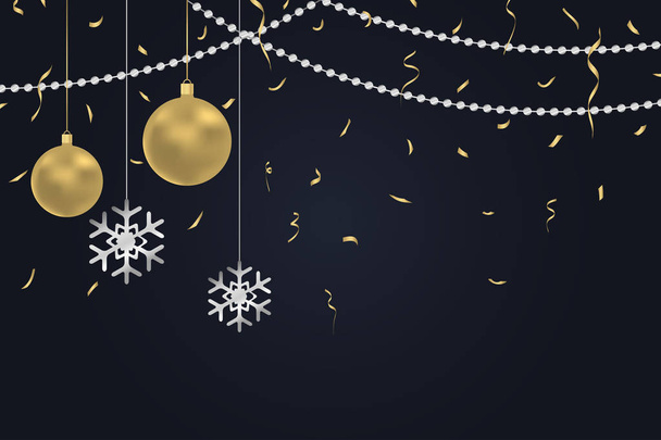 Xmas background with gold and silver decoration - Vector, Image