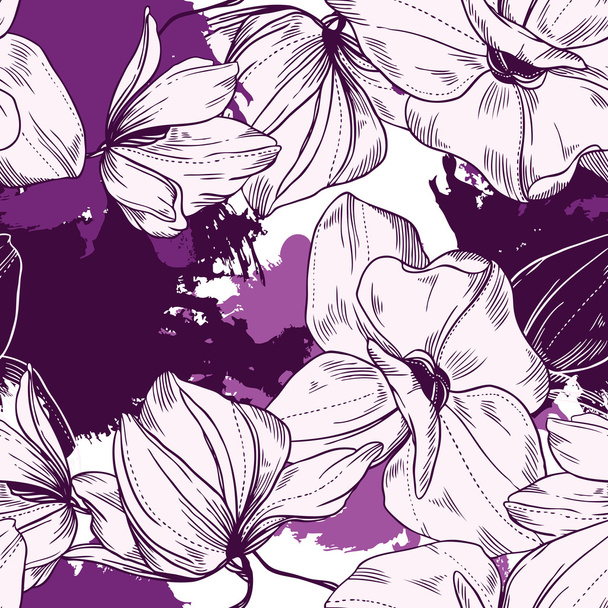 Seamless pattern from white-black-pink-violet flowers - Vektör, Görsel