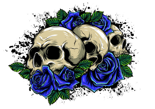 Un crâne humain avec des roses sur fond blanc
 - Vecteur, image