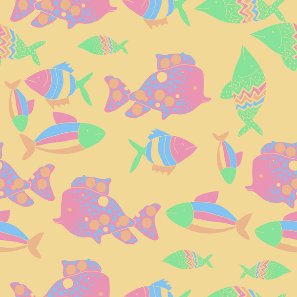 Seamless pattern with different fishes, vector illustration - Vektör, Görsel