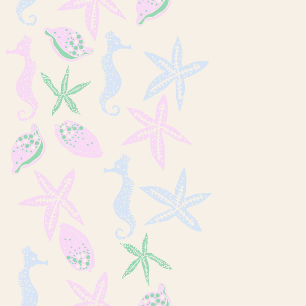 Abstract pattern with sea theme - seahorses and stars, vector illustration - Вектор, зображення