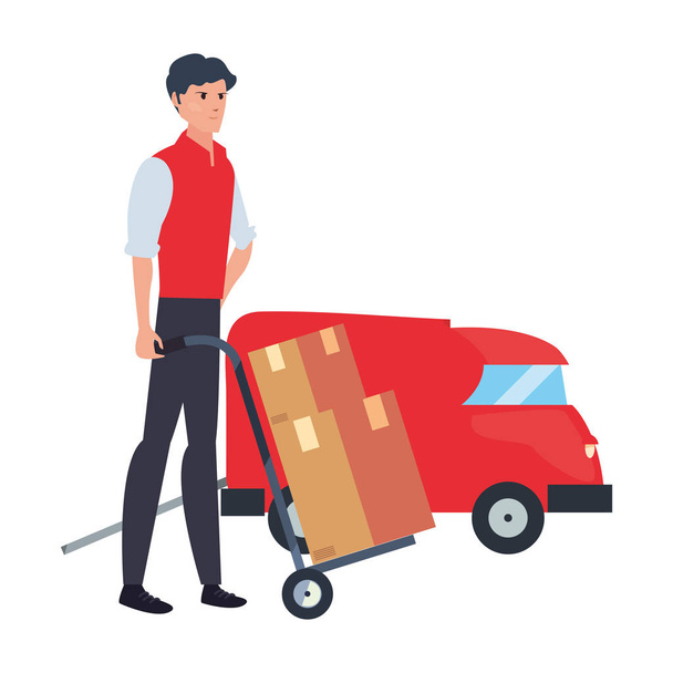 man truck fast delivery logistic - Vector, Image