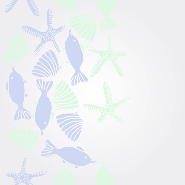 Seamless pattern of fish, shells and starfishes - ベクター画像