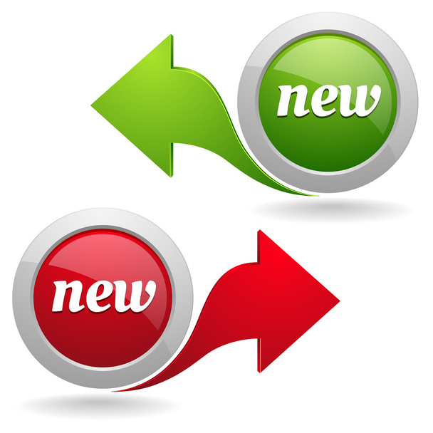 Big red and green new button with arrow - Vector, imagen
