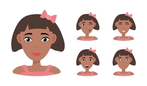 Face expressions of African American woman - Vector, Image
