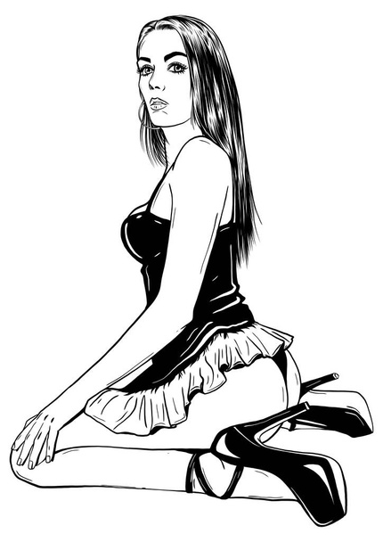 Sexy jonge vrouw kraken met blote kont. Geïsoleerd op wit. Vector illustratie - Vector, afbeelding