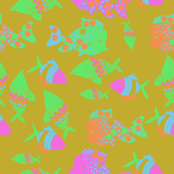 Seamless pattern with different fishes, vector - Vettoriali, immagini