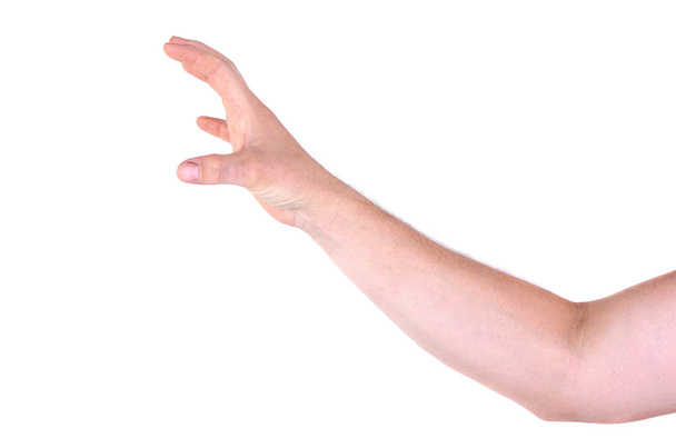 Αρσενικό αρπάζει το χέρι σε λευκό φόντο - Φωτογραφία, εικόνα