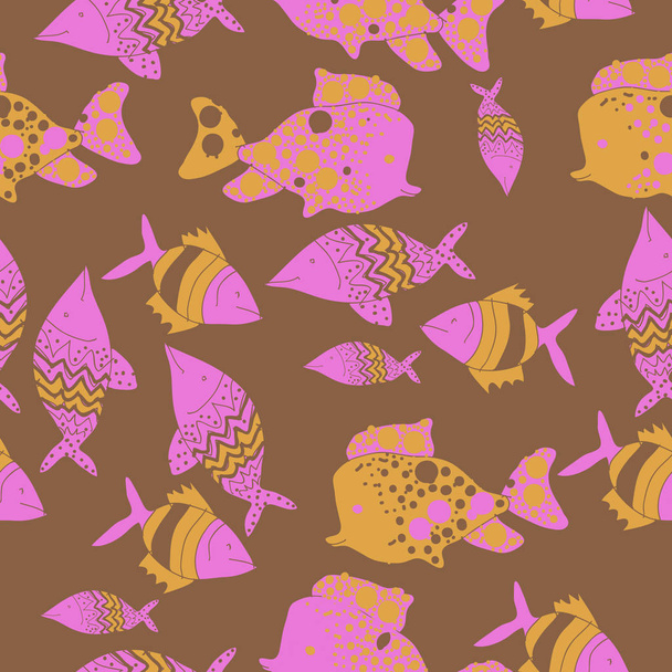 Seamless pattern with different fishes, vector - Vecteur, image