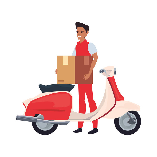 hombre con paquete de motocicleta entrega rápida logística
 - Vector, imagen