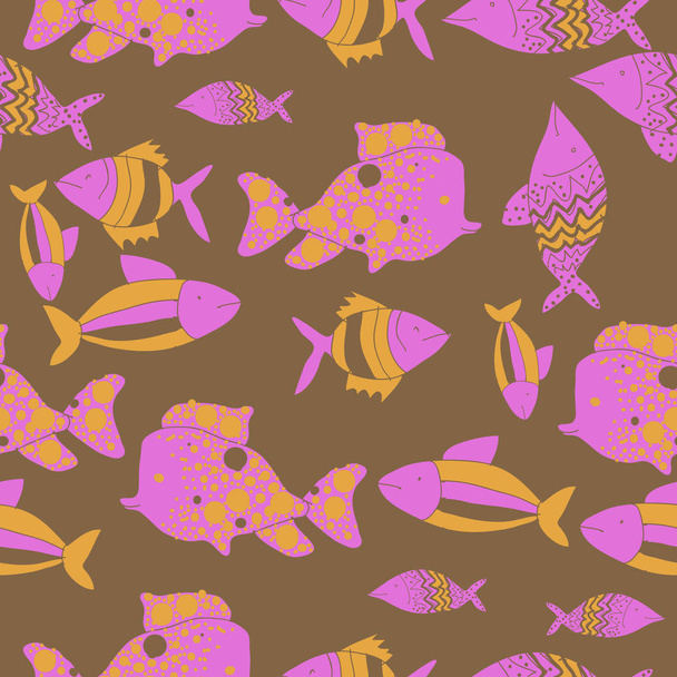 Seamless pattern with different fishes, vector illustration - Vector, Image