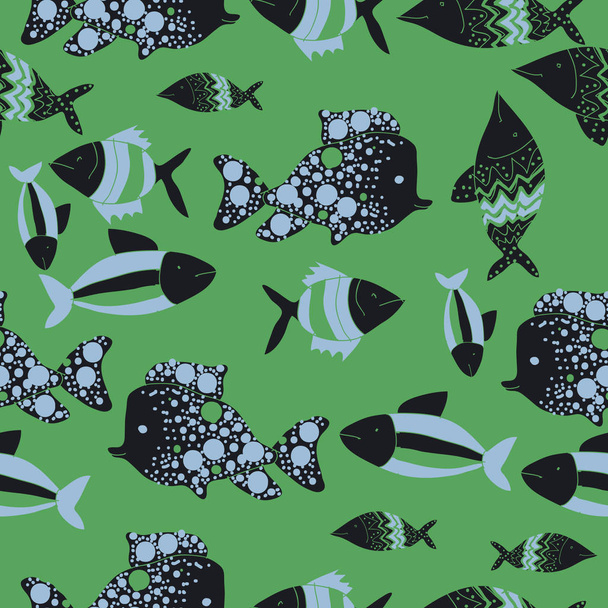 Seamless pattern with different fishes, vector illustration - Διάνυσμα, εικόνα