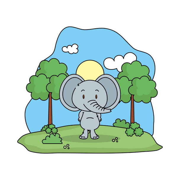 cute elephant in the landscape - Vector, Image