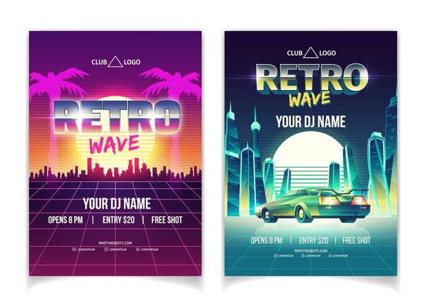 Retro wave music performance vector flyer template - Vector, Image