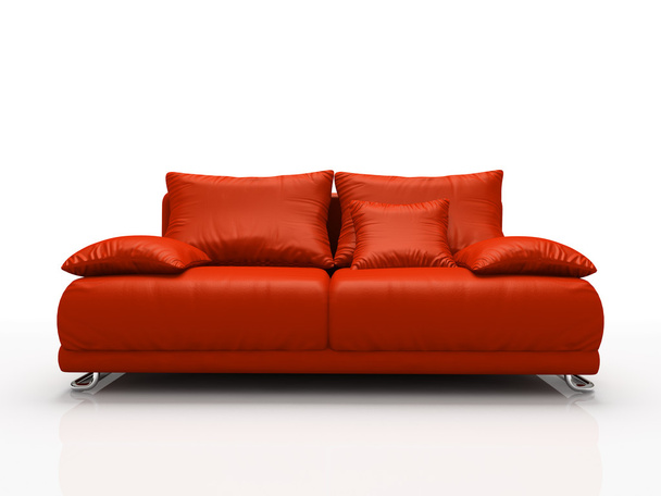 Red leather sofa isolated on white - Fotoğraf, Görsel
