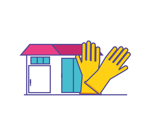 Samostatné čisticí rukavice a konstrukce domu - Vektor, obrázek