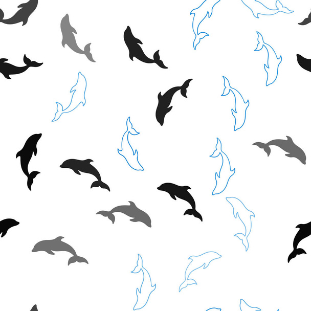 Dark BLUE vector seamless background with dolphins. - Vecteur, image