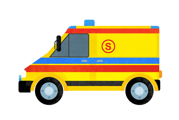 cartoon scene with ambulance truck car on white background - illustration for children - Zdjęcie, obraz