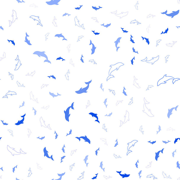 dunkelrosa, blauer Vektor nahtloser Hintergrund mit Delfinen. - Vektor, Bild