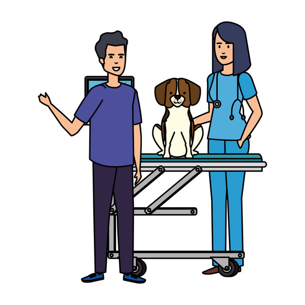 veterinario femminile con cane e proprietario in barella vettoriale illustrazione
 - Vettoriali, immagini