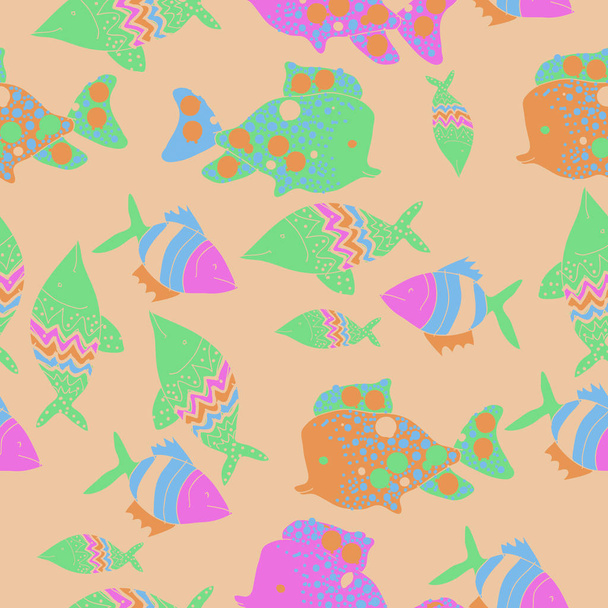 Seamless pattern with different fishes, vector - Вектор, зображення