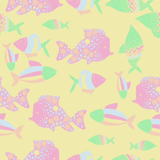 Seamless pattern with different fishes, vector illustration - Vettoriali, immagini