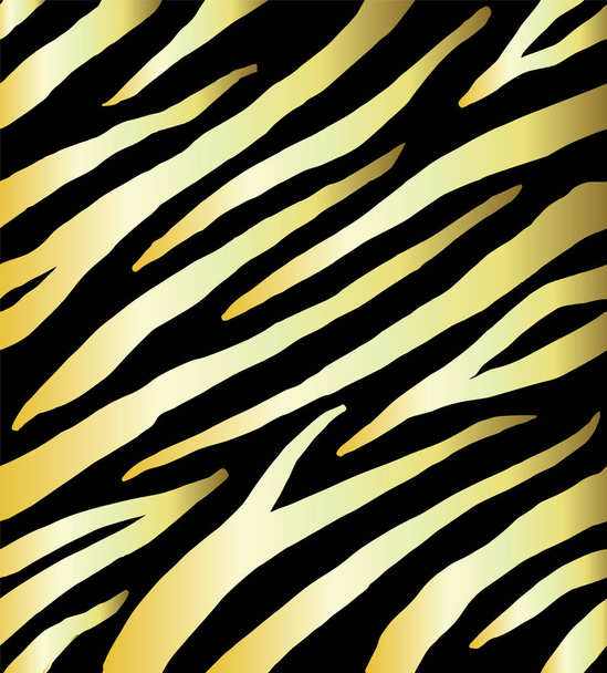 Bezszwowy wzór złotej nadruku Zebra na czarno - Wektor, obraz