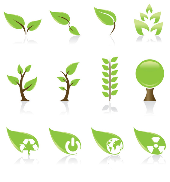 12 környezetvédelmi zöld ikonok a tervezési ötlet - Vektor, kép
