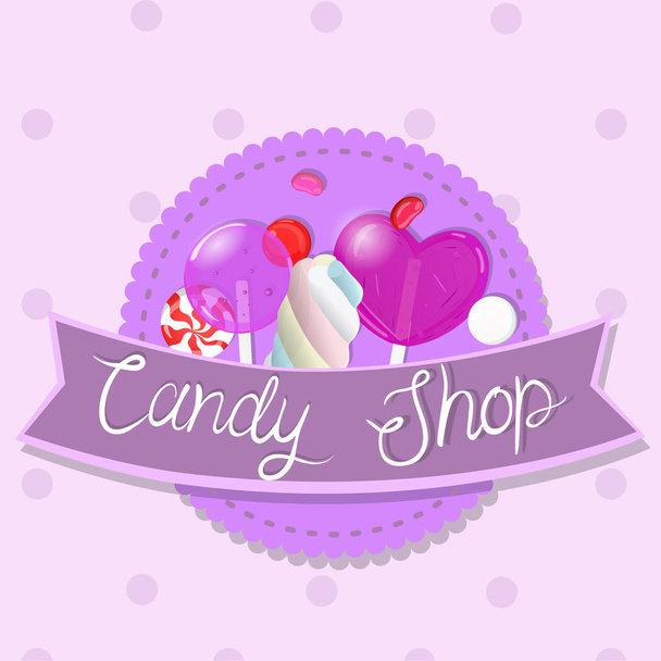 Candy shop emblem. Multicolor emblem. Vector graphics. - Vektör, Görsel